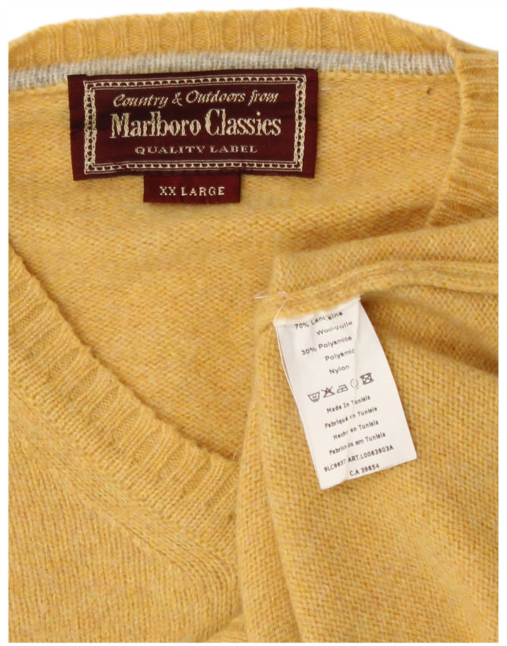Marlboro Classics Herren-Pullover mit V-Ausschnitt, 2XL, gelbe Wolle