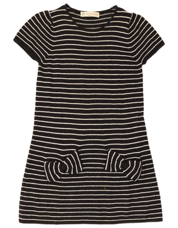 Zara Damen-Pulloverkleid mit kurzen Ärmeln, Gr. 44, groß, schwarz gestreift, Baumwolle