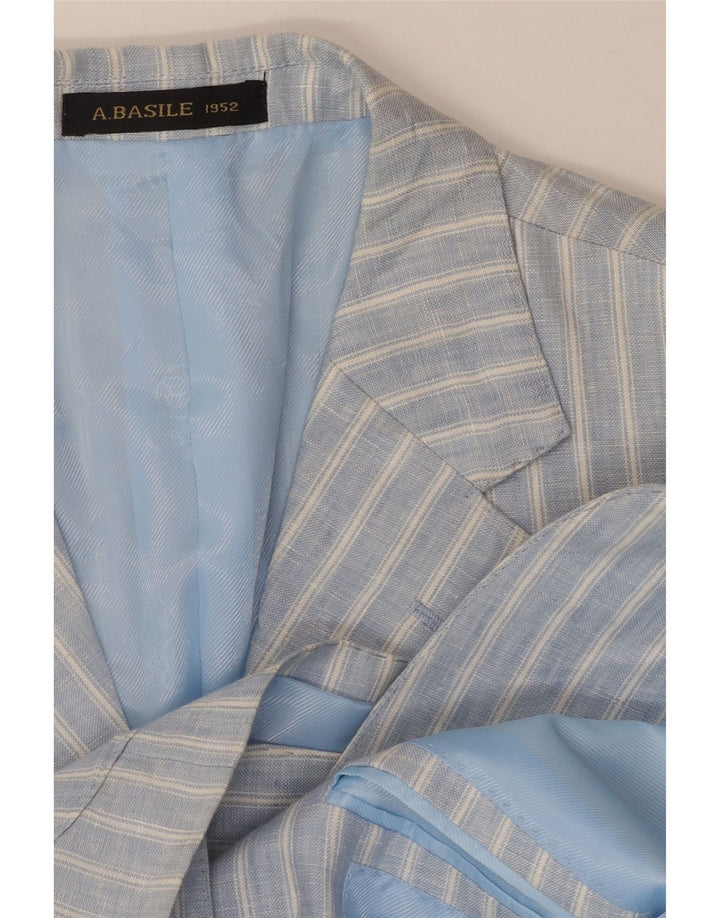 A.Basile Herren-Blazer mit 3 Knöpfen, IT 50, großes blau gestreiftes Leinen