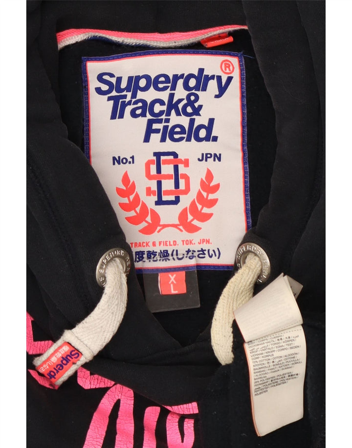 SUPERDRY Damen-Kapuzenpullover mit Grafik, UK 18, XL, schwarze Baumwolle