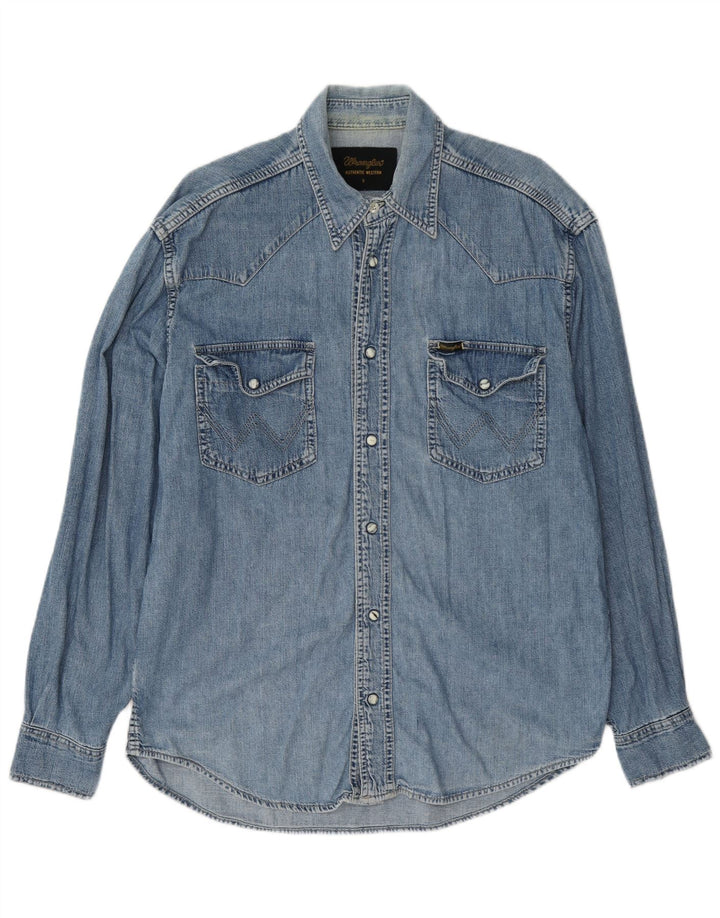 Wrangler Herren-Western-Jeanshemd, kleine blaue Baumwolle