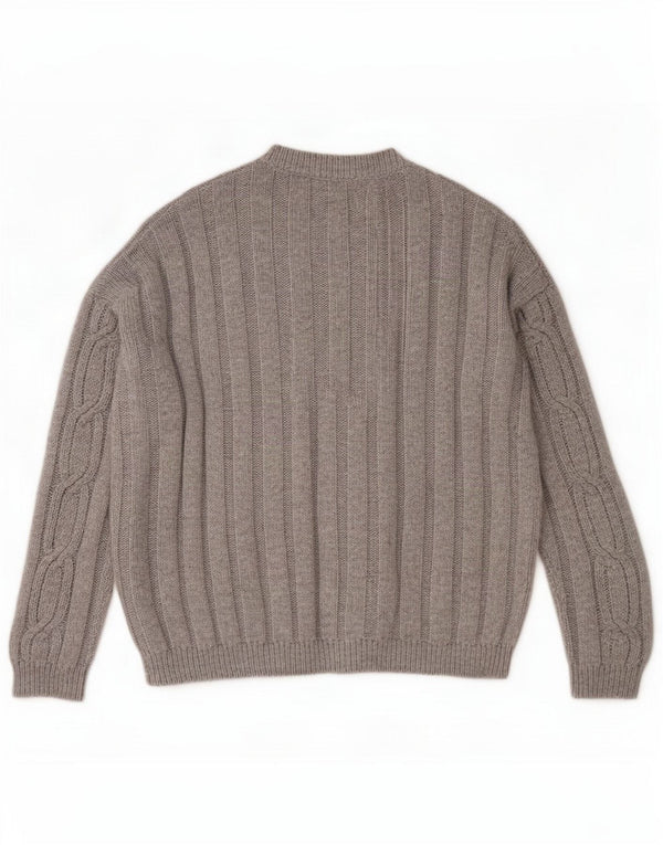 Marks & Spencer Damen-Pullover mit Rundhalsausschnitt, UK 14, Größe L, graue Baumwolle