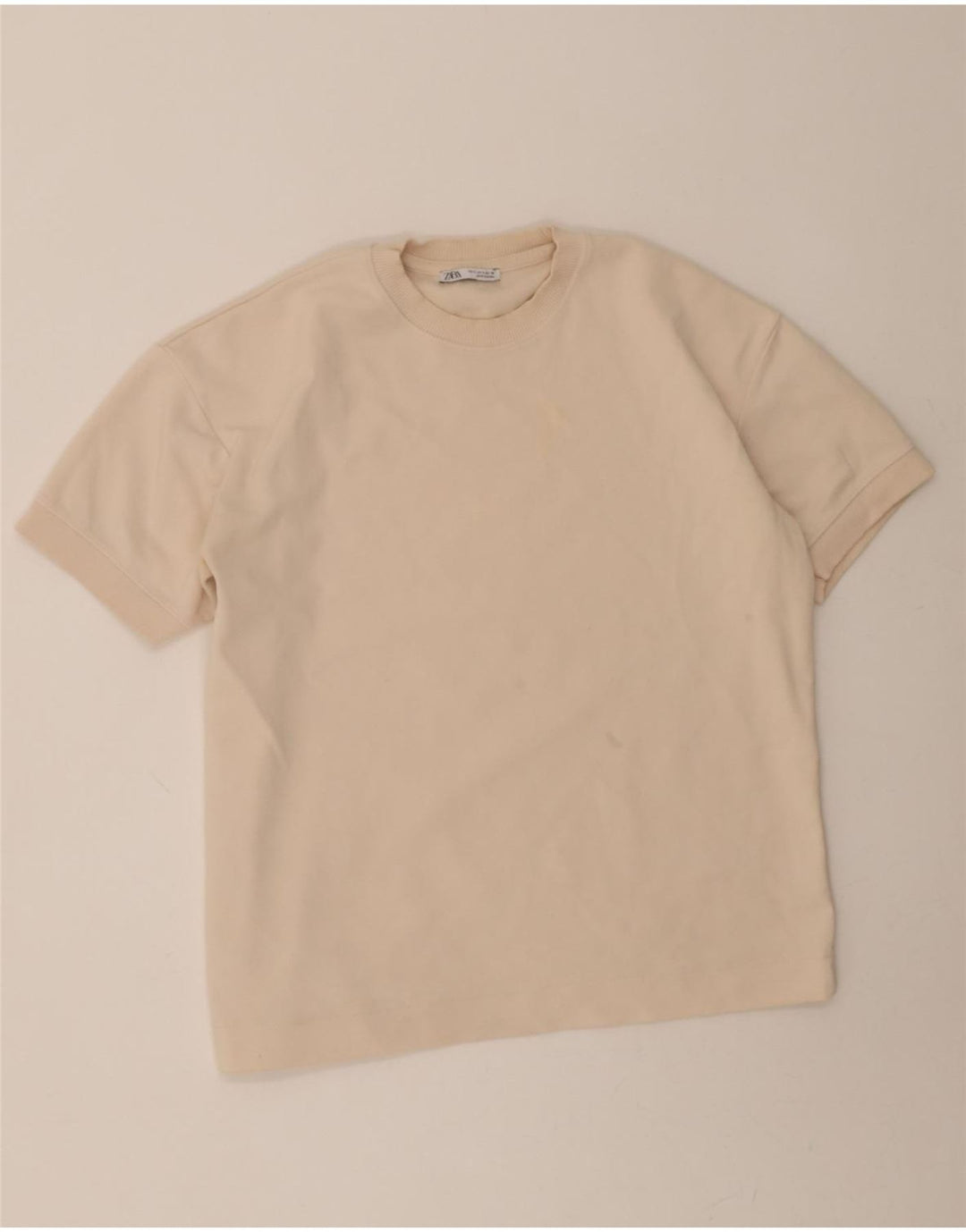 ZARA Mens T-Shirt Top Small Beige Cotton Vintage Zara and Second-Hand Zara from Messina Hembry 