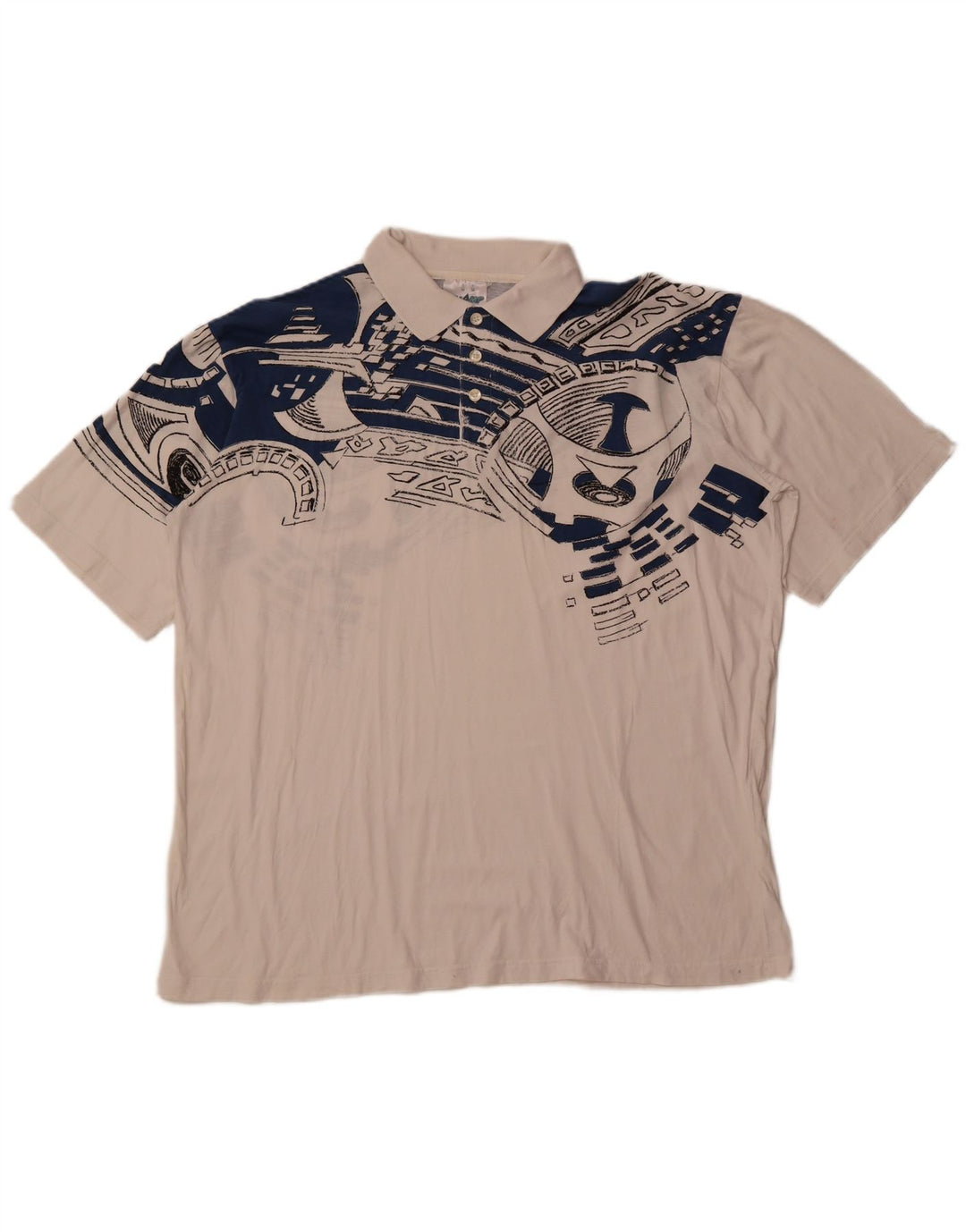 SHAMP Herren-Poloshirt mit Grafik, EU 48, mittelweiße geometrische Baumwolle