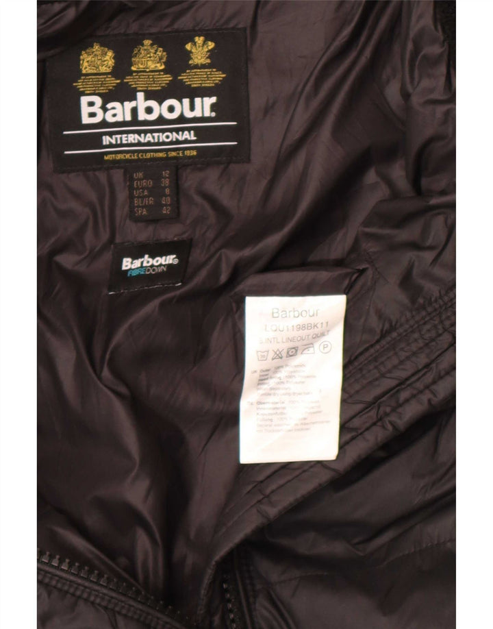 Barbour Wattierte Damenjacke mit Kapuze, Größe 12, schwarzes Polyamid