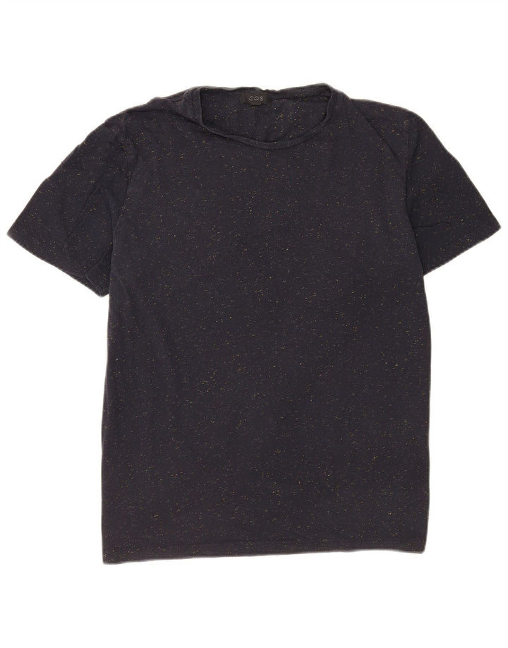 Cos Herren-T-Shirt-Oberteil, mittelgroß, marineblau gesprenkelte Baumwolle