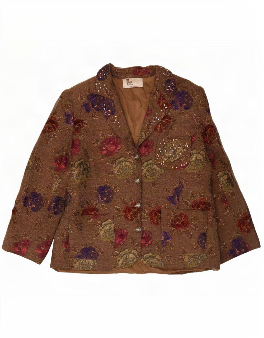 Romano Damen-Blazer mit 4 Knöpfen, Gr. 16, groß, braunes Acetat mit Blumenmuster