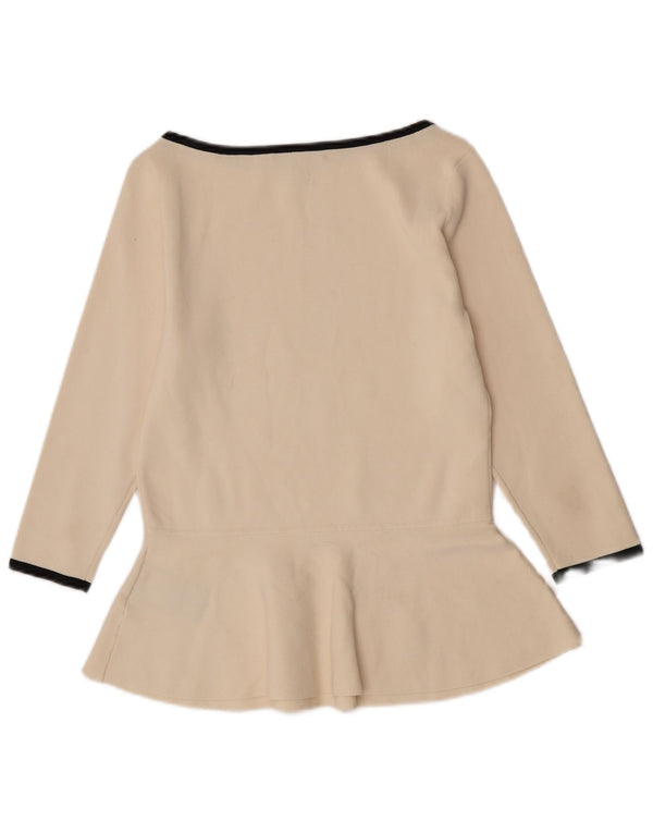 Ralph Lauren Damen-Blusenoberteil mit 3/4-Ärmeln, UK-Größe 44, Größe L, cremefarbene Viskose