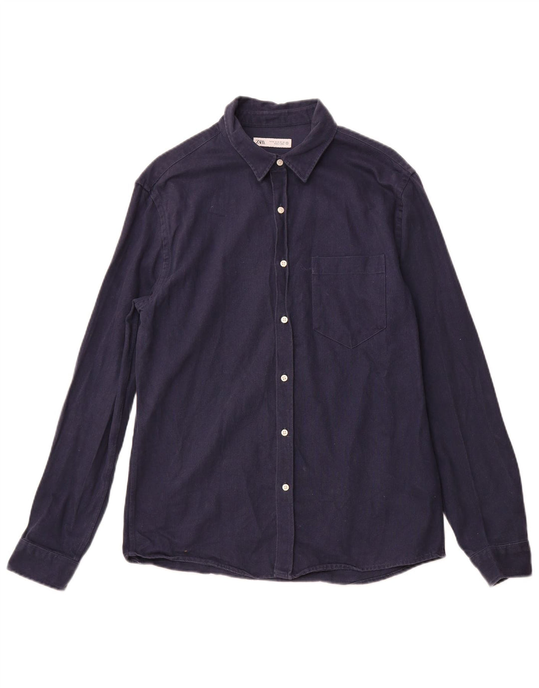 ZARA Herren-Flanellhemd, mittelblau, Baumwolle