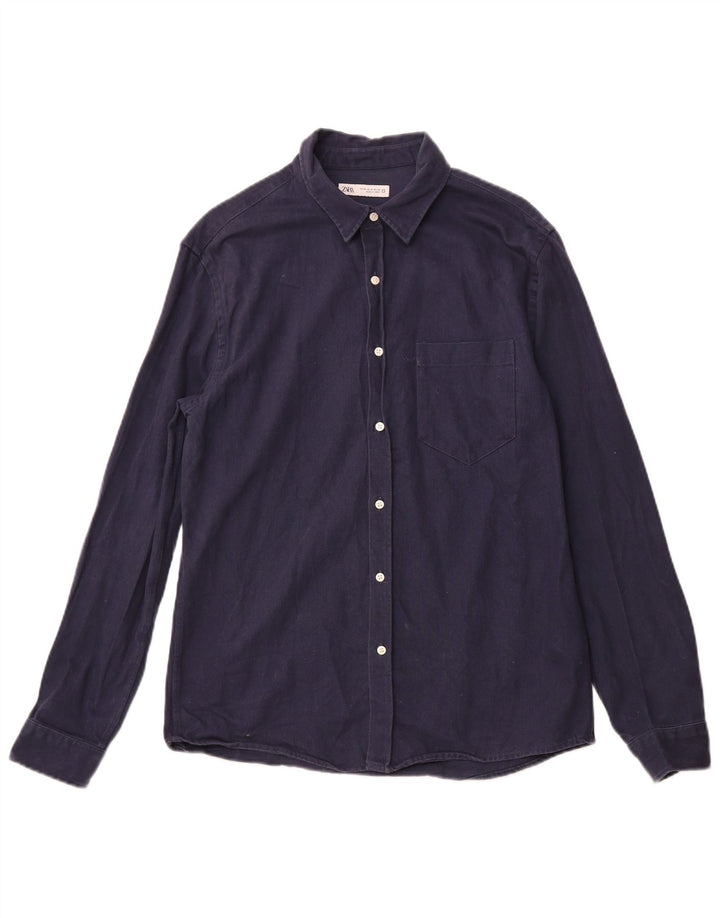 ZARA Herren-Flanellhemd, mittelblau, Baumwolle