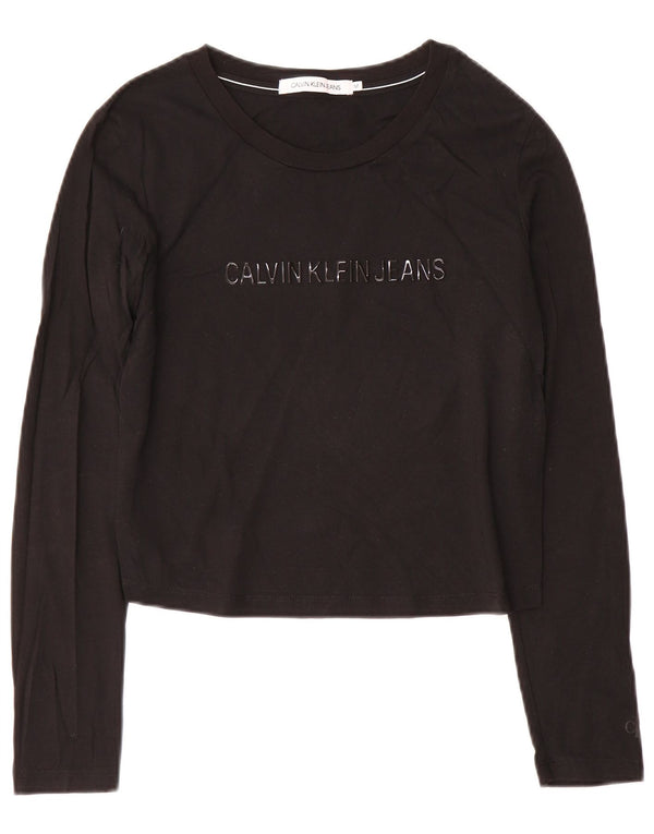 Calvin Klein Jeans Damen Crop Graphic Top Langarm UK 12 Medium Schwarz