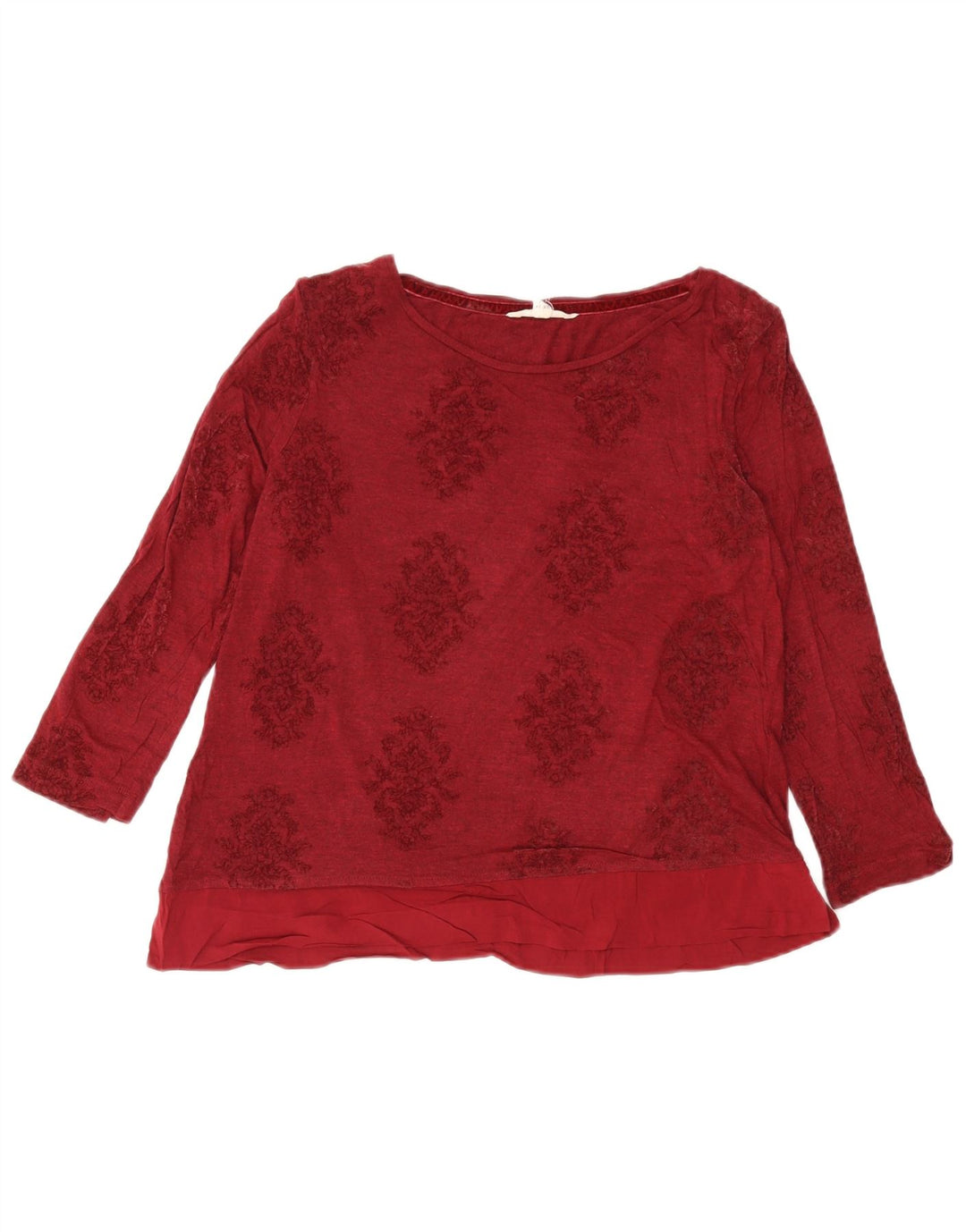 White Stuff Damen Crop Top Langarm UK 14 Große Burgunderrote Viskose mit Blumenmuster