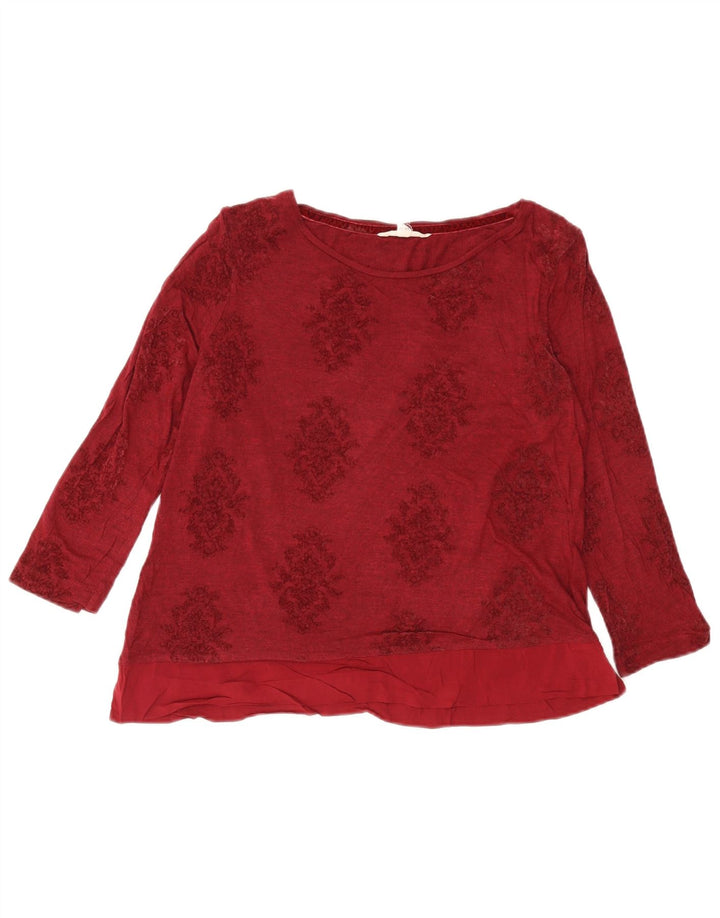 White Stuff Damen Crop Top Langarm UK 14 Große Burgunderrote Viskose mit Blumenmuster