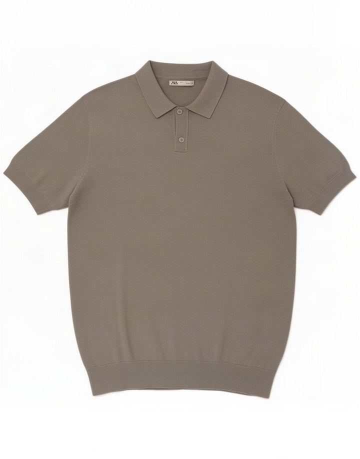 Zara Herren Poloshirt Large Grau Lyocell