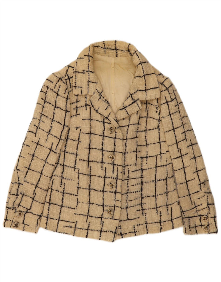 Vintage Damen 4-Knopf-Blazerjacke UK 10 Small Beige Check