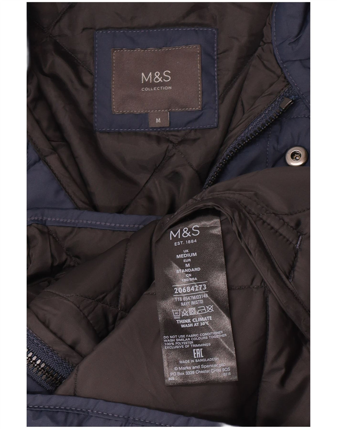 Marks & Spencer Herren Steppjacke UK 38 Mittel Marineblau Polyester
