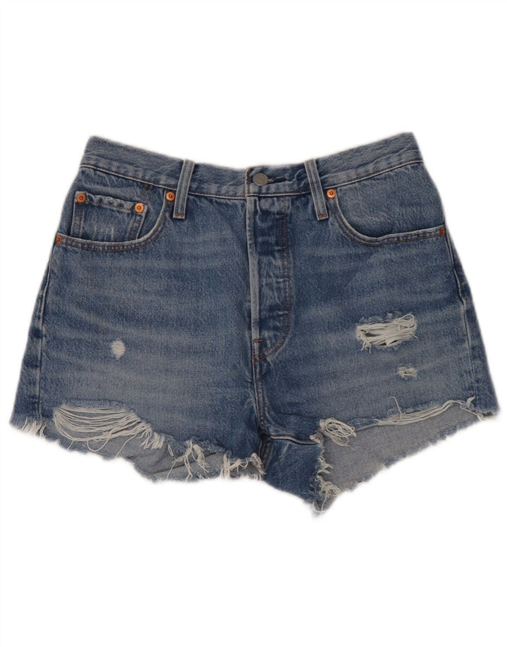 Levi's Damen 501 Distressed Denim Shorts W29 Mittelblaue Baumwolle