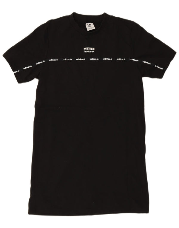ADIDAS Damen Grafik-T-Shirt-Kleid UK 12 Mittelschwarze Baumwolle