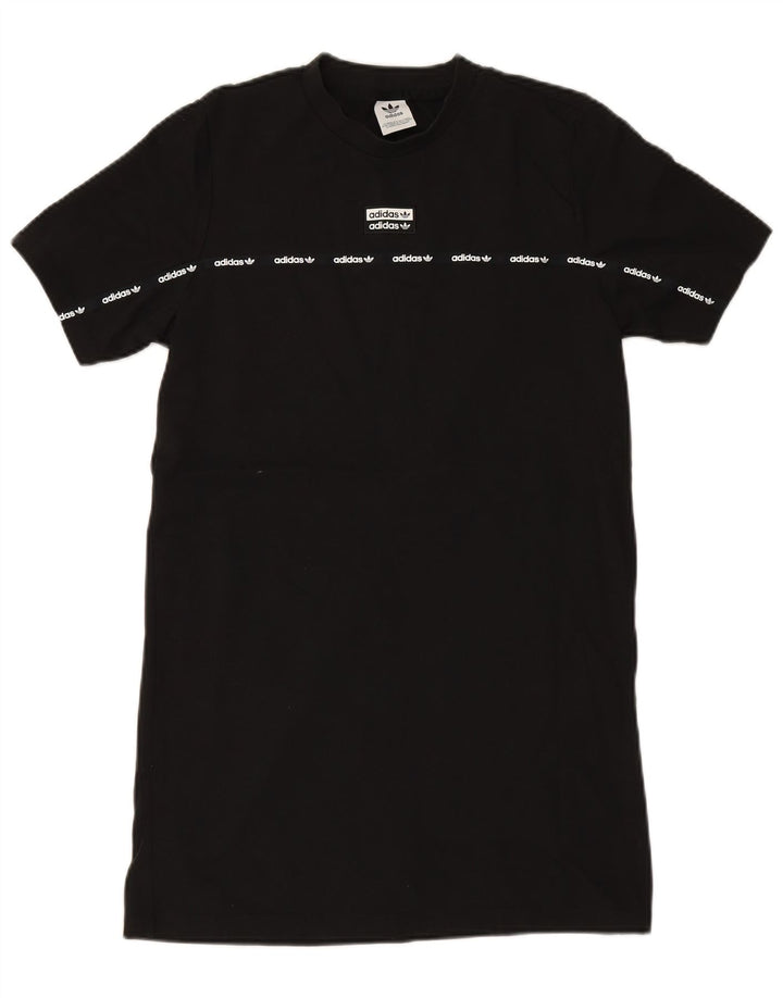 ADIDAS Damen Grafik-T-Shirt-Kleid UK 12 Mittelschwarze Baumwolle
