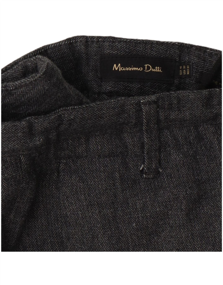 Massimo Dutti Herren Chinohose EU 42 Large W32 L28 Graues Fischgrätenmuster
