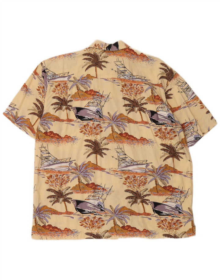 NEWPORT Herren-Hemd mit abstraktem Muster, kurzärmelig, Mittelgelb, hawaiianisch