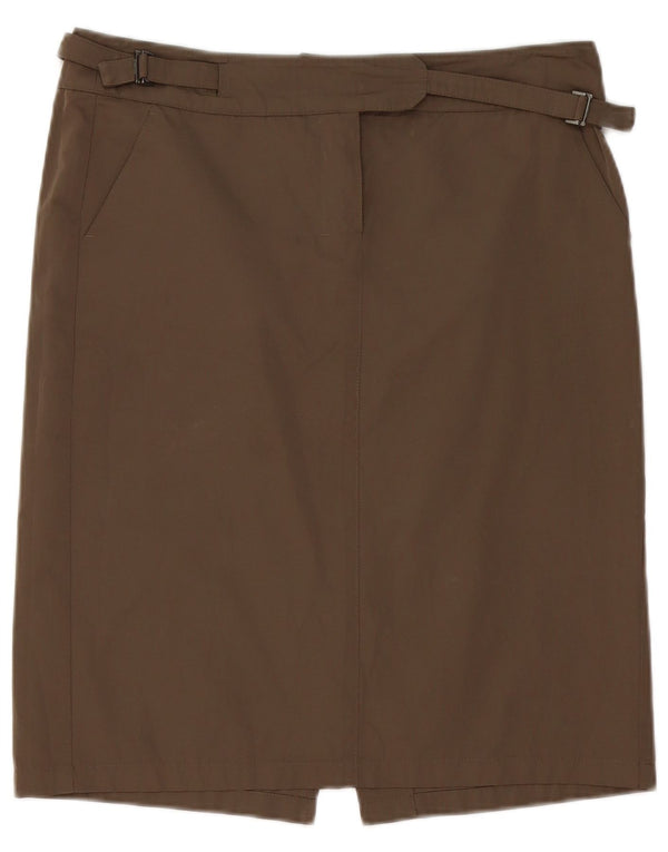Max Mara Damen gerader Rock UK 12 Medium W34 Braun Polyester