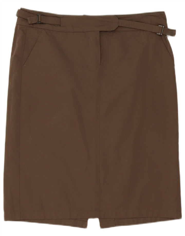 Max Mara Damen gerader Rock UK 12 Medium W34 Braun Polyester
