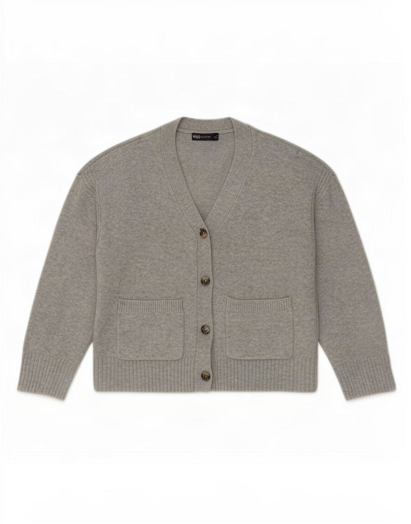 Marks & Spencer Damen Crop Cardigan Pullover UK 14 Mittelgrau meliert