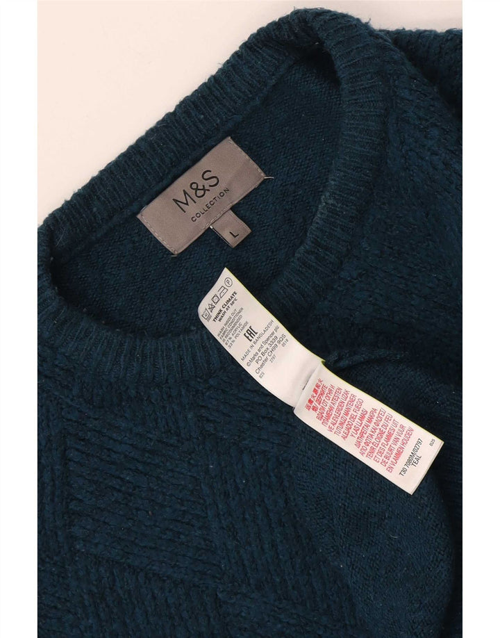 Marks & Spencer Herren-Pullover mit Rundhalsausschnitt, groß, türkisfarbenes Acryl
