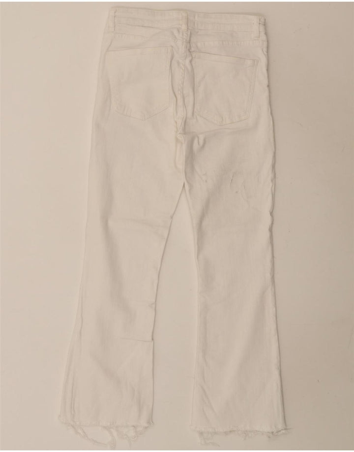 Zara Damen Crop Bootcut Jeans EU 38 Small W28 L26 Weiße Baumwolle