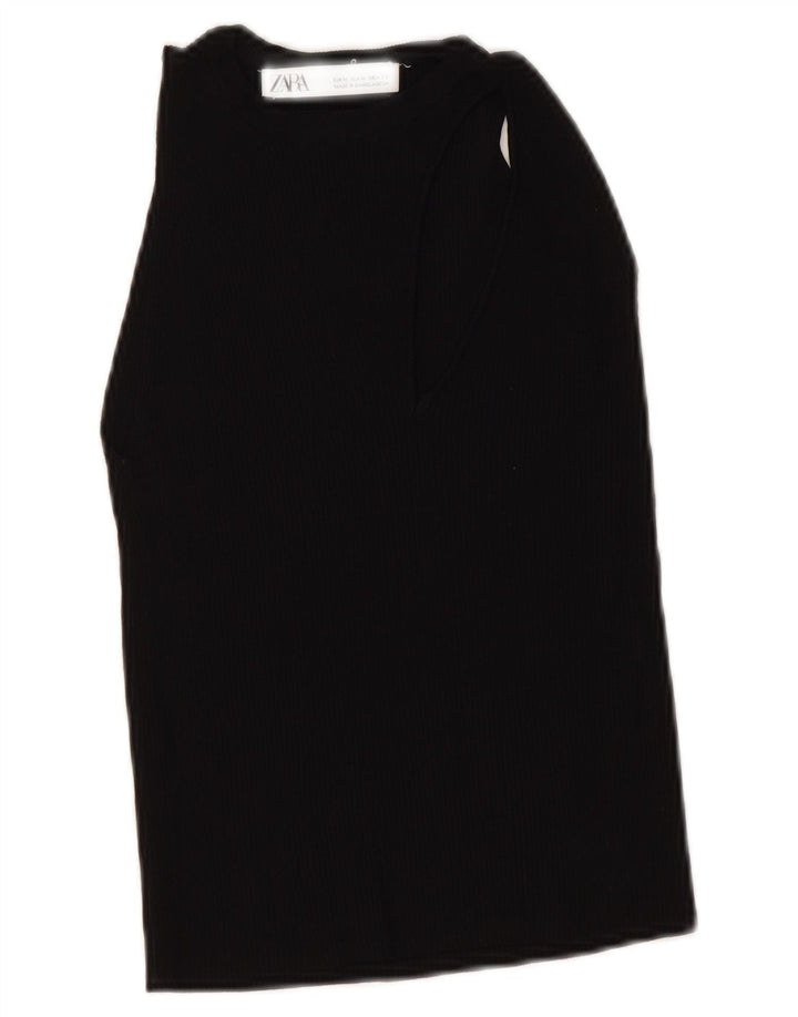Zara Damen Crop Vest Top UK 12 Medium Schwarz