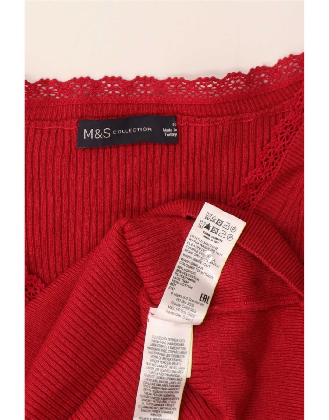 Marks & Spencer Damen Kurzarm-Blusenoberteil UK 16 Large Rot Acryl