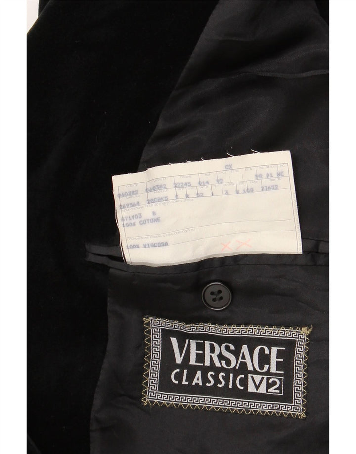 Versace Herren-Blazer aus Samt mit 4 Knöpfen, IT 52 XL, schwarze Baumwolle