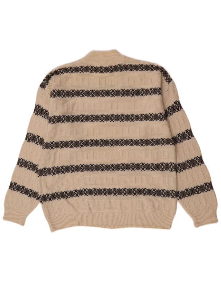 Suspense Herren-Pullover mit Rollkragen, IT 52, große, cremefarbene, gestreifte Wolle