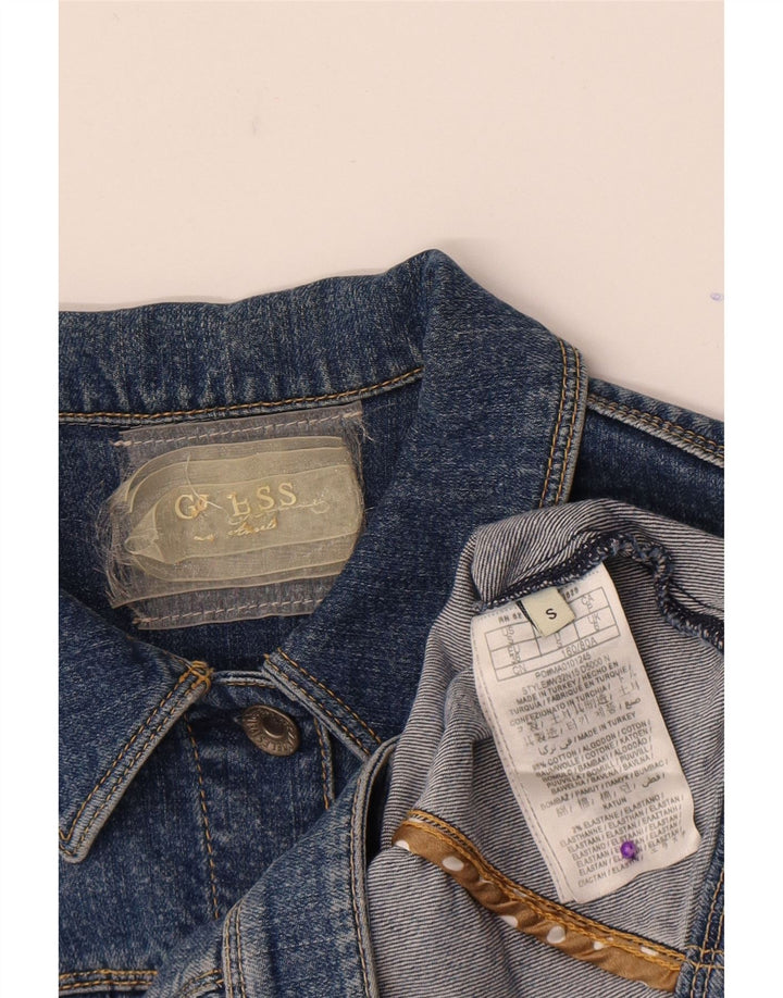 Guess Damen Crop Denim Jacke UK 6 XS Blaue Baumwolle