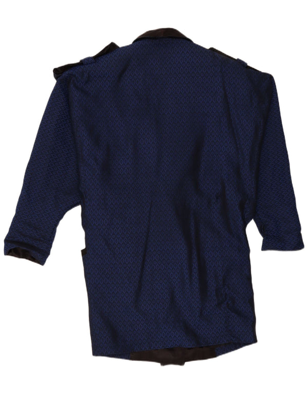 Vintage Damen Zweireihiger Mantel UK 16 Groß Marineblau Geometrisch