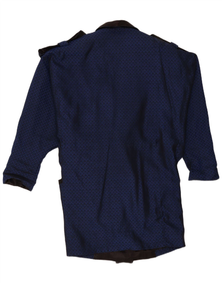 Vintage Damen Zweireihiger Mantel UK 16 Groß Marineblau Geometrisch