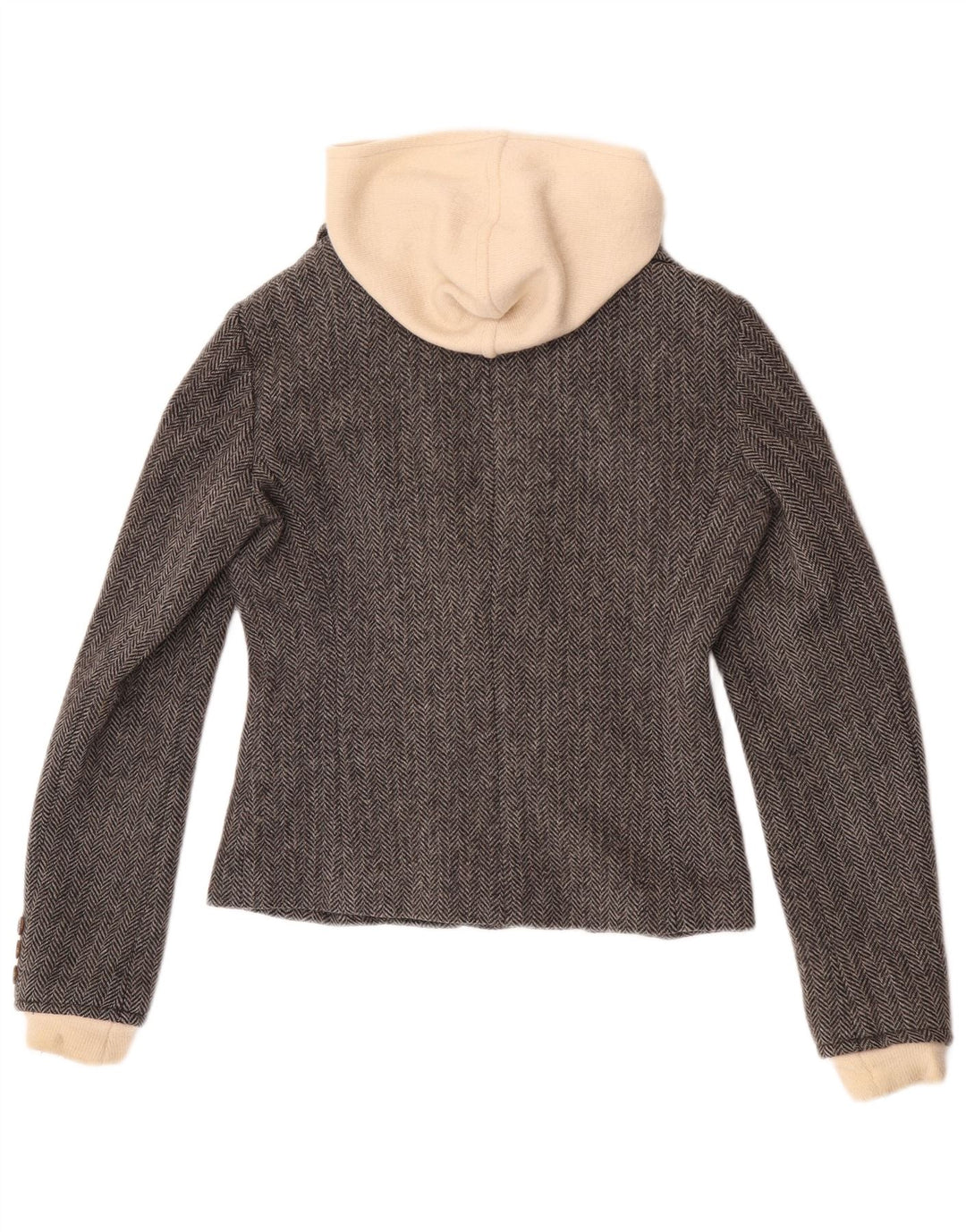 Rich Damen-Blazer mit 1 Knopf und Kapuze, Gr. 10, Größe S, Grau, Fischgrätenmuster