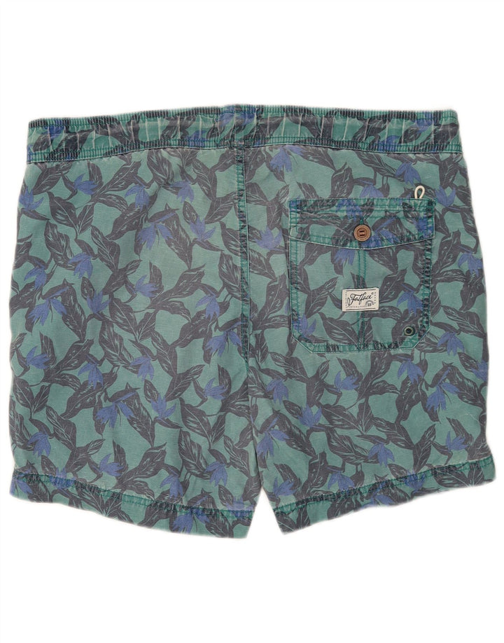 Fat Face Herren-Badeshorts aus mittelgrüner, geometrischer Baumwolle