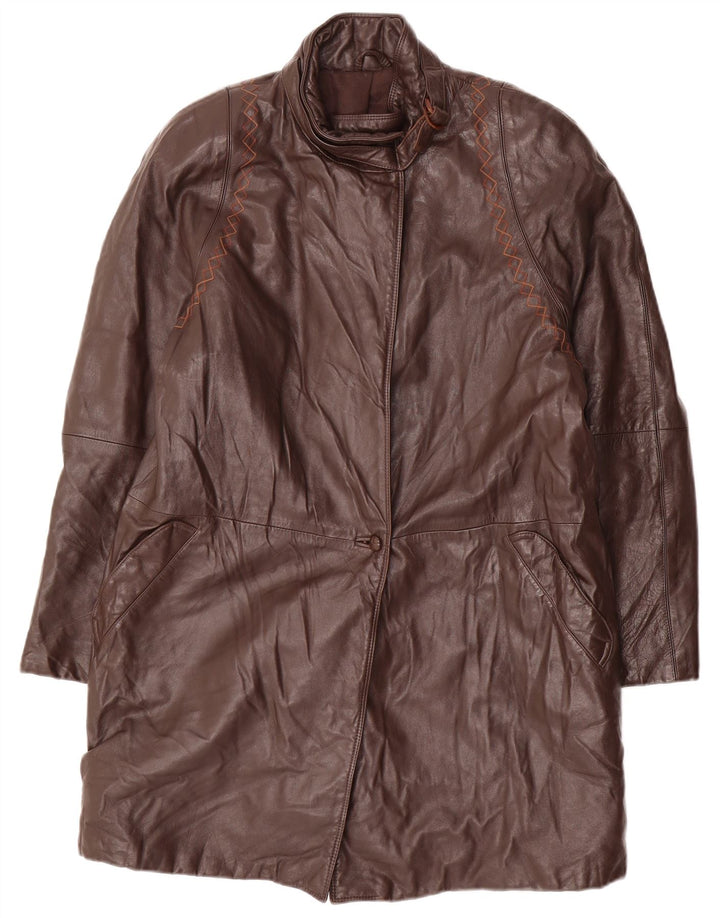 VINTAGE Damen Ledermantel UK 14 Mittelbraun