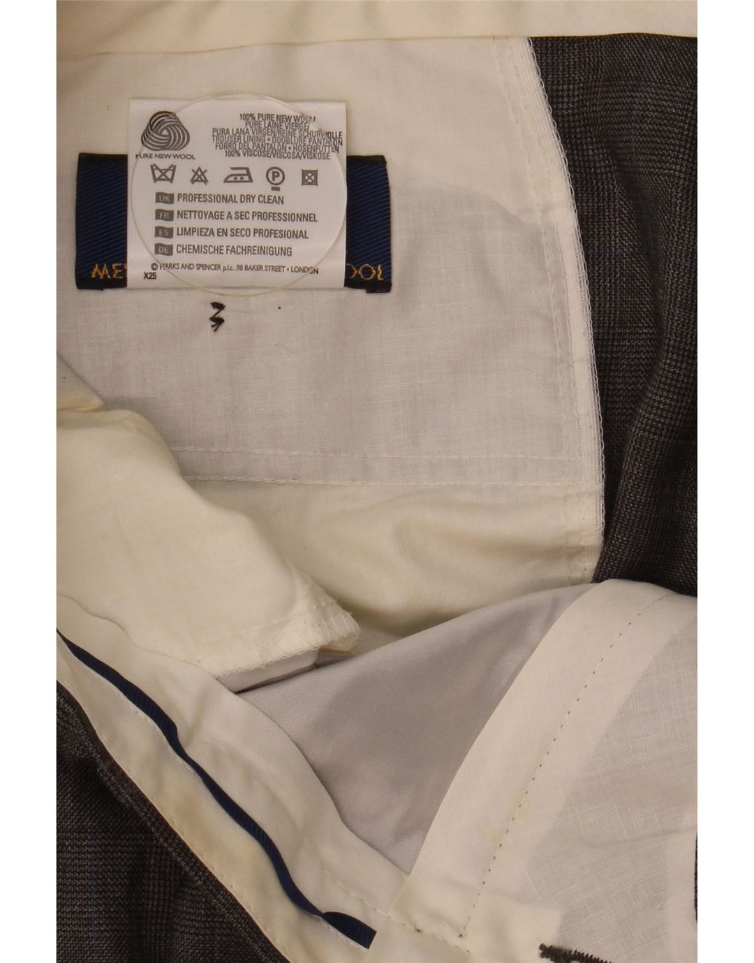 Marks & Spencer Herren-Anzughose mit Pegged-Anzug, W38 L33, grau karierte Schurwolle