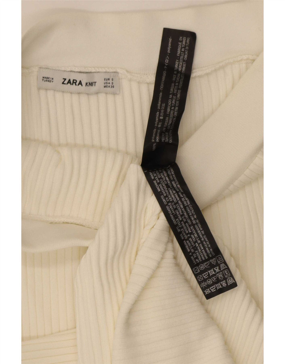 Asymmetrischer Damen-Strickrock von Zara, Größe S, W26, aus weißem Polyester