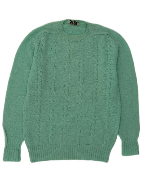 Vintage Damen Rundhalspullover Pullover UK 14 Große grüne Wolle
