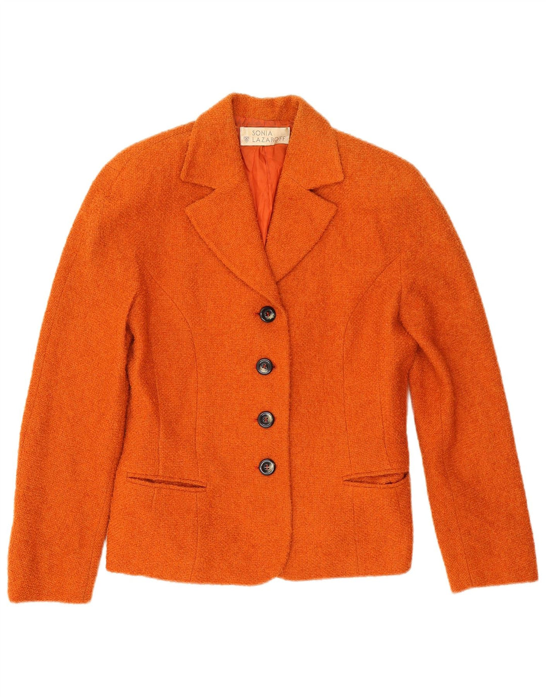 Vintage Damen 4-Knopf-Blazerjacke IT 42 Mittelorange Wolle