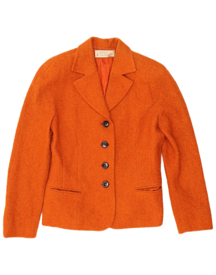 Vintage Damen 4-Knopf-Blazerjacke IT 42 Mittelorange Wolle