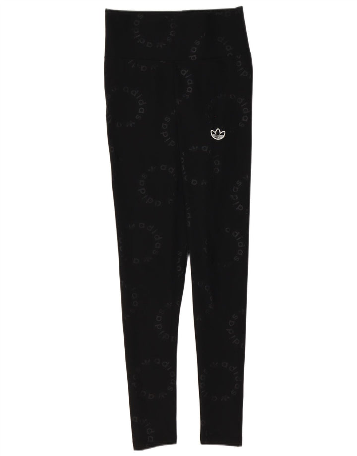 Adidas Damen Graphic Leggings UK 10 Small Schwarz Polyester