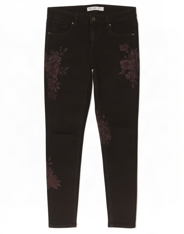 Zara Damen Distressed Skinny Jeans EU 38 Small W28 L27 Schwarz geblümt