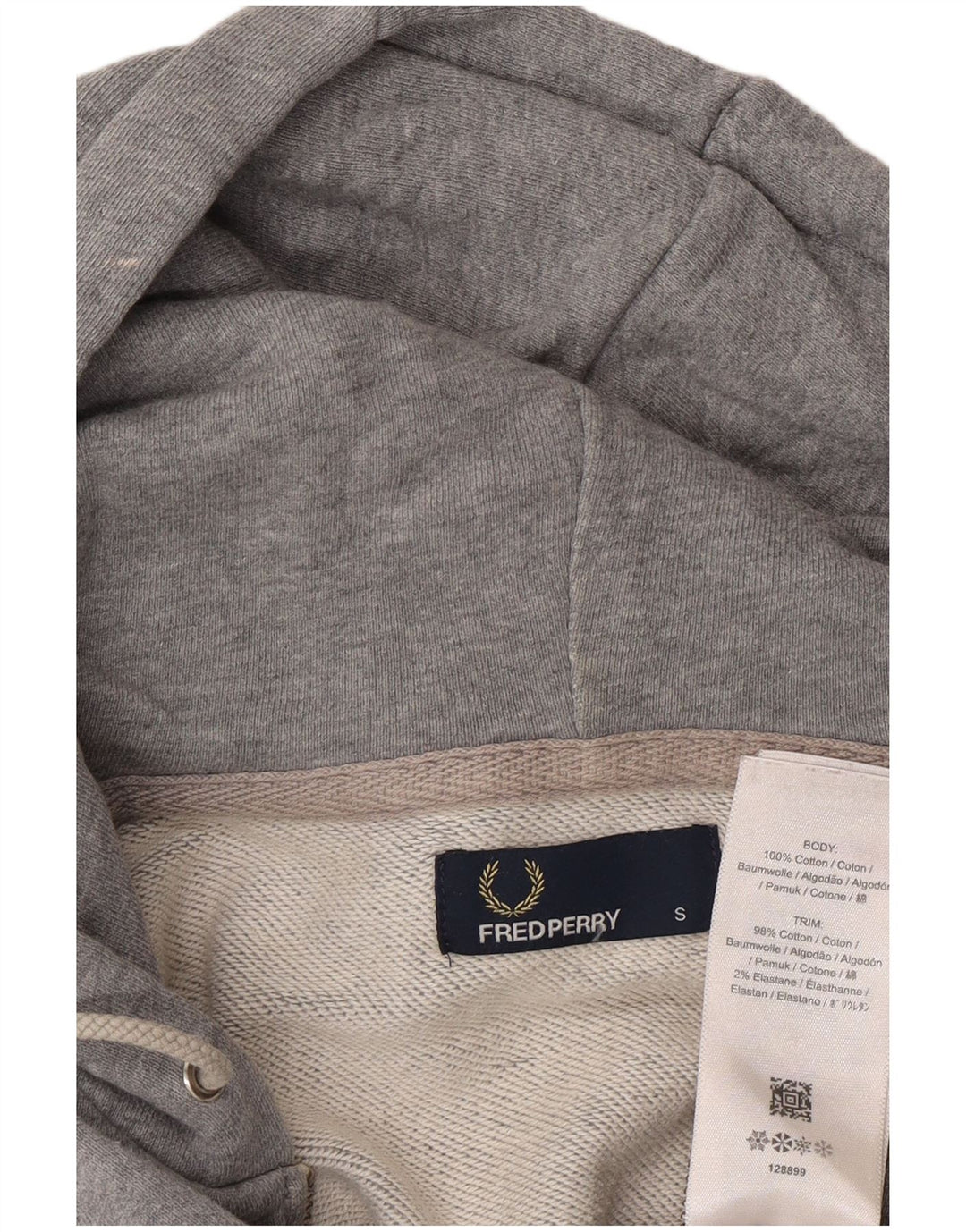 Fred Perry Herren-Kapuzenpullover mit Reißverschluss, klein, graue Baumwolle