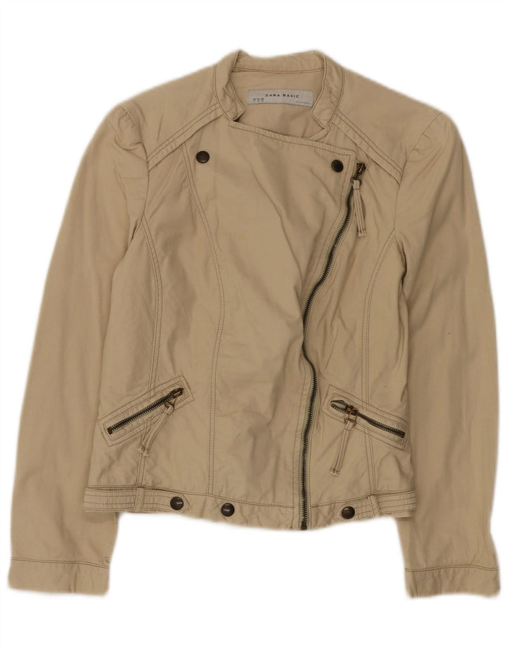 Zara Damen Bomberjacke UK 12 Mittelbeige Baumwolle