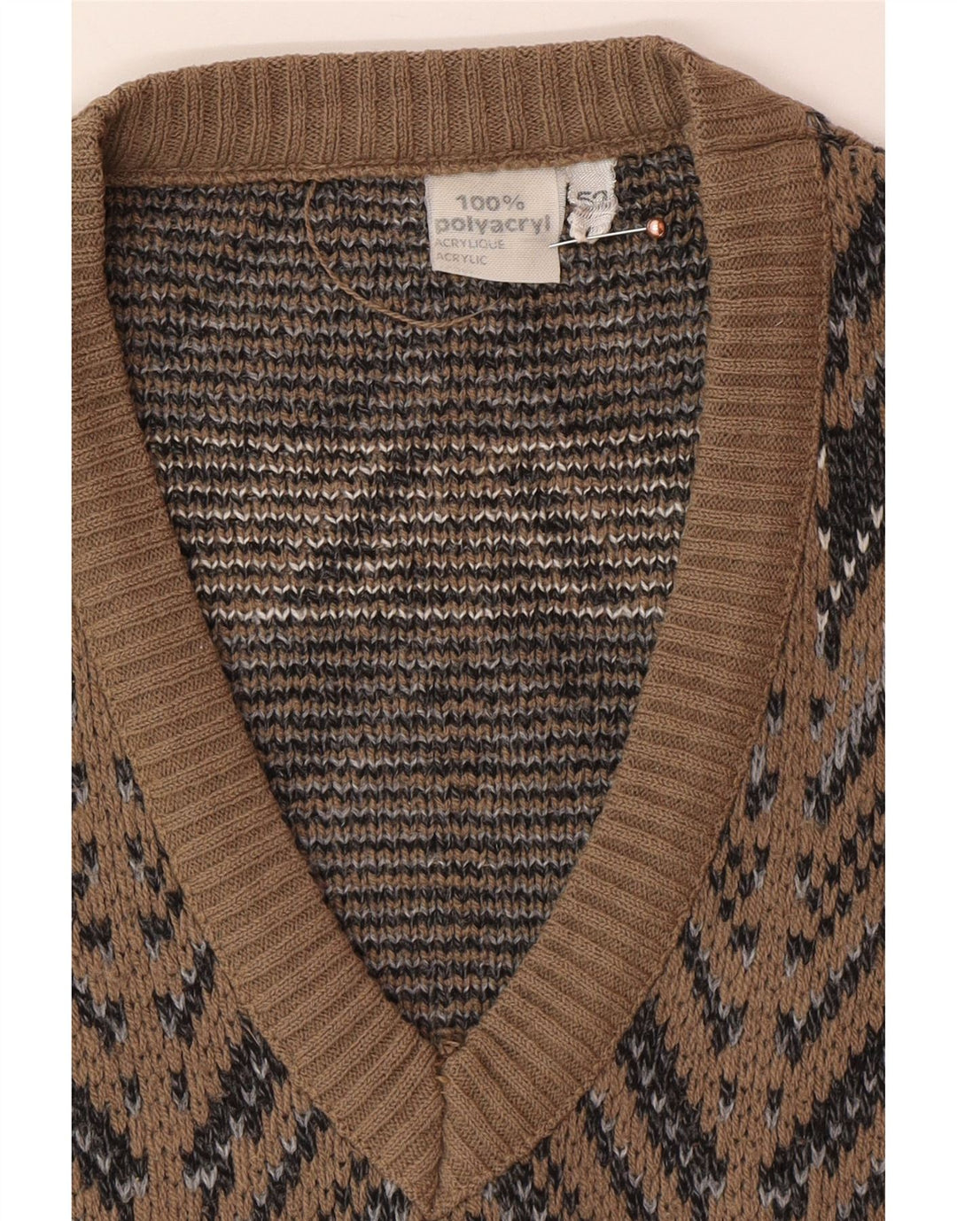 VINTAGE Herren Weste Tank Top IT 52 Large Brown Fair Isle